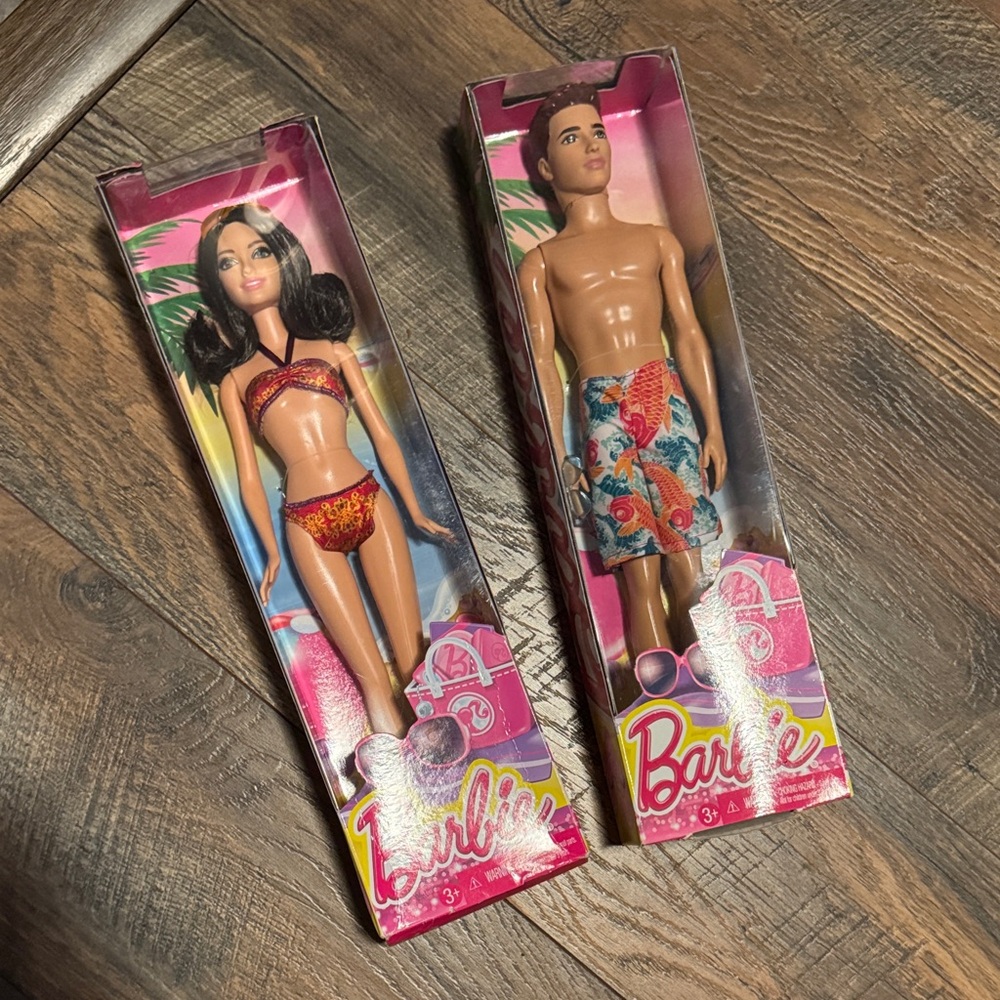 Barbie Dolls in Red & Blue Tropical Swimwear